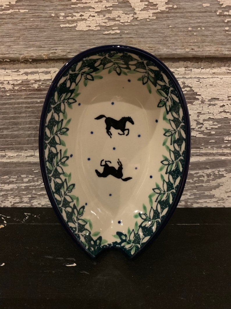Polish Pottery Spoon Rest Horse Pattern