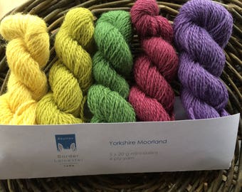 Pack of 5 x 20g, 4 ply mini skeins- Yorkshire Moorland