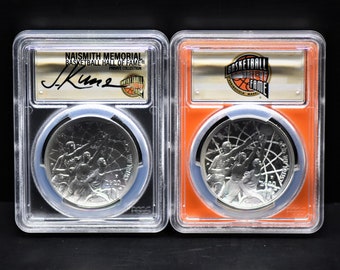 Justin Kunz (Designer) Signed Silver Coin Set Basketball Hall of Fame - 2020 P FirstStrike MS70 + First Day Issue PR70 Proof PCGS NCAA NBA