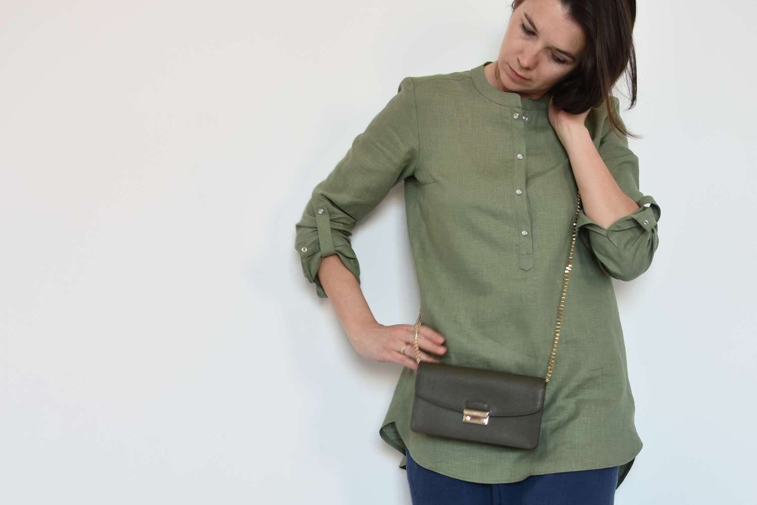 Khaki Women's Linen shirt Casual linen tunic long Etsy