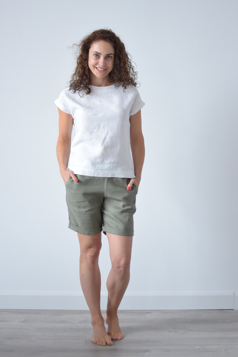 Womens Linen Shorts / Elastic Waist Shorts / Khaki Shorts Etsy