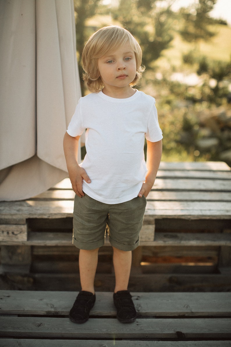 Boys Linen Shorts Khaki / Kids Cuffed Shorts / Khaki Toddler Etsy