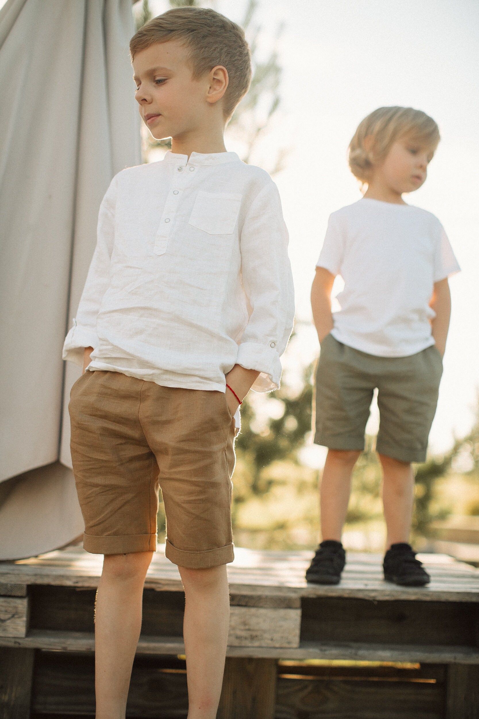 Boys Linen Shorts Khaki / Kids Cuffed Shorts / Khaki Toddler Etsy