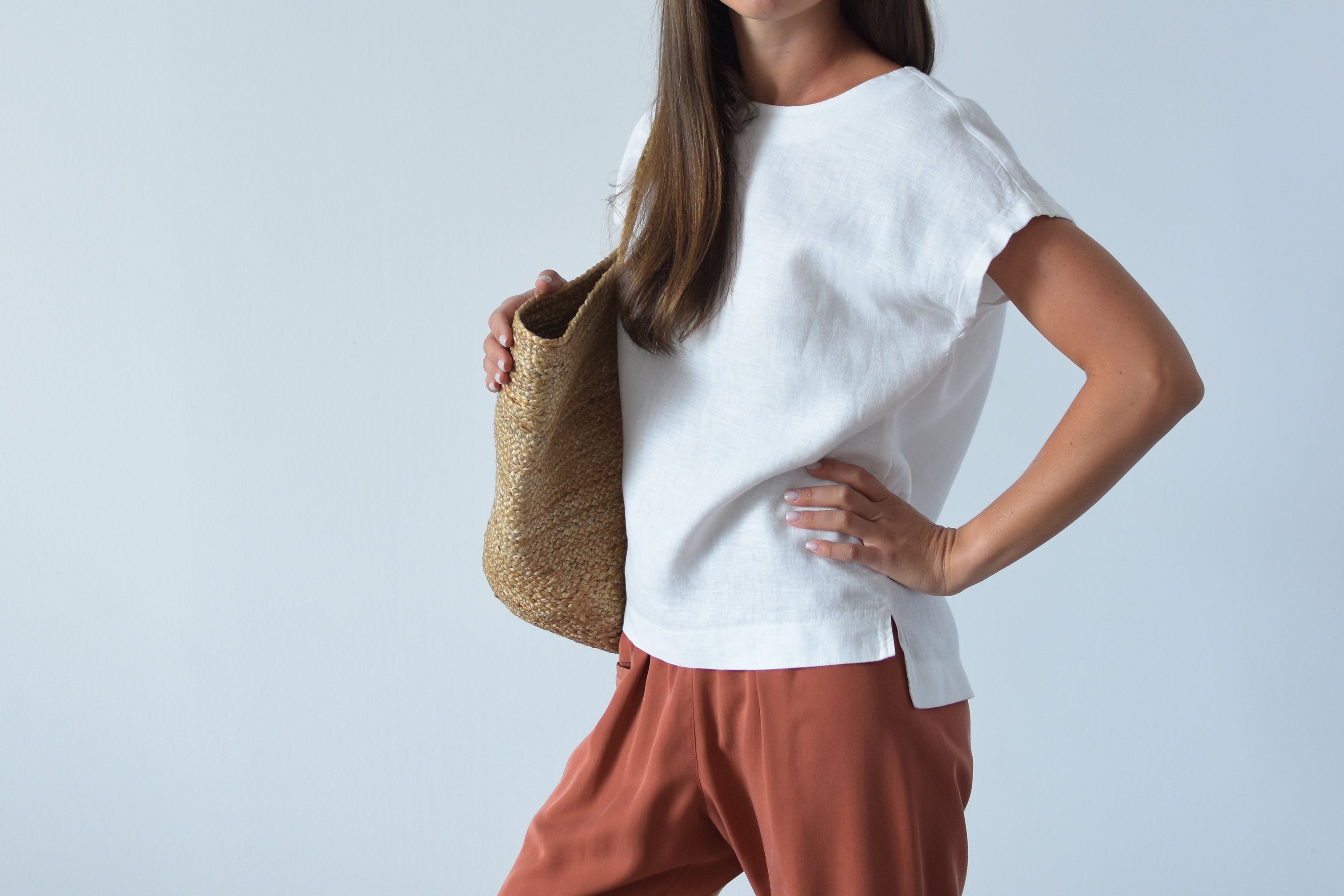 White Linen Top For Women / Linen Shirt Short Sleeves / White Etsy