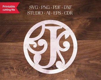 Round Monogram initial letter J SVG for Cricut, Silhouette Cameo, Monogram font letter, Monogram template papercut, lasercut, Commercial Use