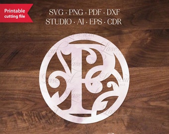 Monogram vector file for Cricut, Monogram alphabet initial letter P, monogram font, Silhouette Cameo, laser cut round letter, Commercial Use