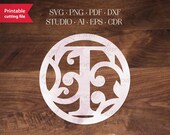Monogram Initial letter T. Alphabet monogram svg, dxf, png cut file for Cricut and hand cutting. Round digital monogram.