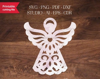 Cricut Silhouette Angel Template vector. Laser cut vector SVG decoration (8 file formats, Silhouette Cameo, Laser Cut Lace), Communion SVG