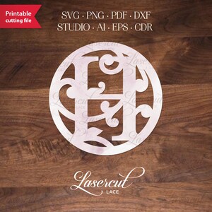 Monograma svg vector, corona de monograma Papercut, monograma de boda para Cricut, Silhouette Cameo, letra de imágenes prediseñadas cortada con láser H • Uso comercial