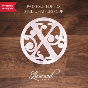 Swirly Monogram letter X lasercut template for Silhouette Cameo, Cricut, vector monogram alphabet font, papercut, vinyl svg dxf png cut file