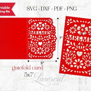 Mexican folk style wedding invitation svg, Papel Picado wedding card, Wedding Party invite card, lasercut template, Wedding Folk Art Cricut