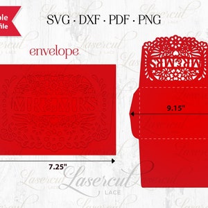 Papel Picado wedding envelope svg, Papel Picado wedding card, Wedding Party envelope, lasercut template, Wedding Folk Art Cricut, DXF cut