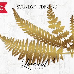 Verdure de fougère SVG coupe des fichiers, modèle de coupe au laser de verdure de mariage, ensemble de feuillage de forêt botanique, été feuilles bundle 4 coupe, fougère forestière.
