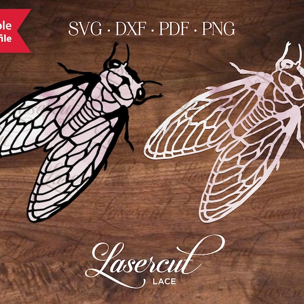 Cicada SVG cut file, cicada cutting files, insect svg for Cricut, Cicada bug fly vector silhouette, laser cut fly insect template, bugs dxf