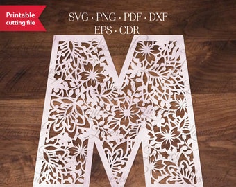 Floral Monogram M initial, Botanical Alphabet letter SVG, M svg, Cricut cut file, Silhouette Cameo cutting, Monogram font, Papercut design