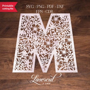 Floral Monogram M eerste, botanische alfabet letter SVG, M SVG, Cricut gesneden bestand, Silhouette Cameo snijden, Monogram lettertype, Papercut ontwerp