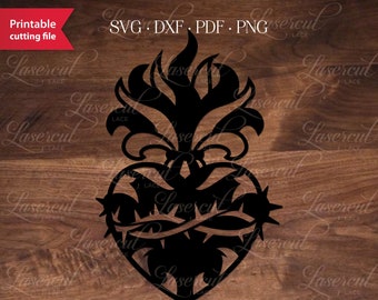 Sacred Heart SVG cut file, Sacred heart art dxf, Sacred Heart Jesus lasercut template, SVG for Cricut, Catholic Symbol, Pray heart svg