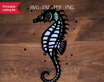 Seahorse SVG cutting file, Sea life lasercut template, Ocean animals svg, Fancy Seahorse clipart vector dxf