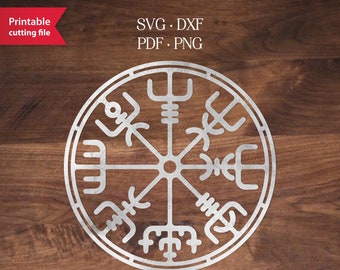 Vegvisir viking symbol SVG, Magic runic compass lasercut template, Norse mythology sacred art DXF, Scandinavian runes navigation compass