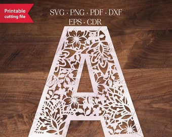 Monogram letter A paper cut file, floral letter laser cut vector, SVG monogram initial letter A, Cricut svg dxf files, wedding logo svg