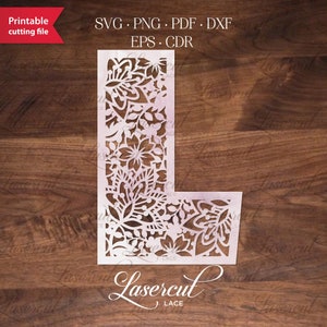 Letra inicial L do monograma botânico, SVG Floral, letra vetorial svg, monograma de modelo de corte de papel, fonte SVG Monogram, placa de madeira para casamento svg