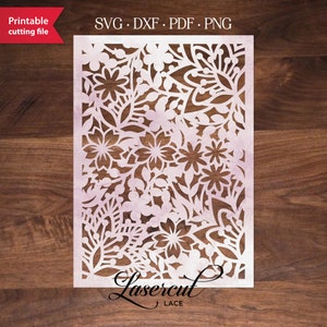 Carte de panneau Floral Botanical SVG, fichier de coupe Cricut, découpe Silhouette Cameo, conception Flower Papercut