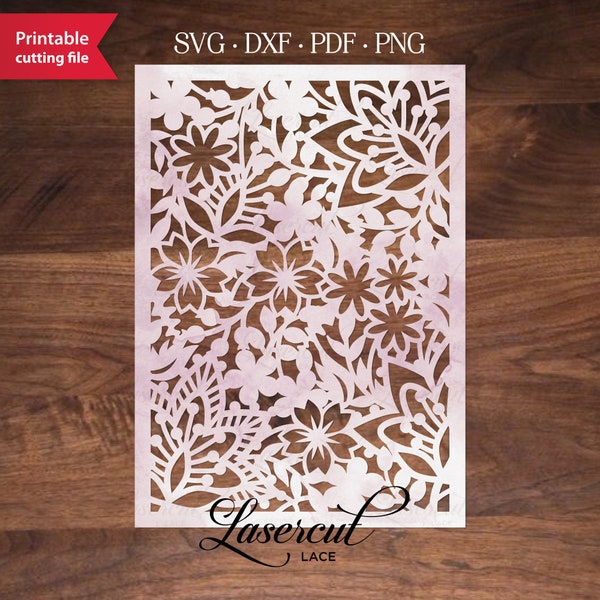 Floral  Botanical  SVG panel card, Cricut cut file, Silhouette Cameo cutting, Flower Papercut design