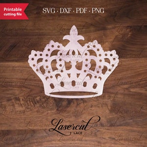 Crown SVG cut file for Cricut and Silhouette Cameo, Royal crown lasercut vector template, DXF cut file princess Crown design, Crown cut file