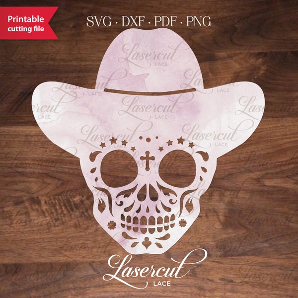 Male Sugar Skull in hat svg, Diego calavera lasercut, Male scull dxf, paper cutting template dead man, Dia de los Muertos, Halloween Skull