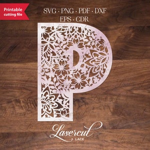 Letra de monograma P, inicial SVG botánico, carta vectorial floral SVG, plantilla de corte de papel, archivo de corte, signo para boda • Uso comercial