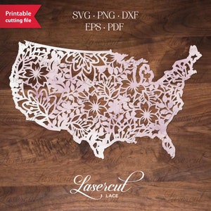 SVG Floral kaart van de VS, lente Amerika kaart Svg gesneden bestand, 4 juli laser gesneden sjabloon, Independence Day voor Cricut, Silhouet