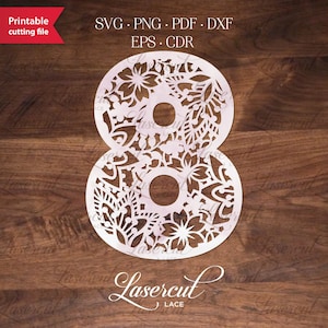 Acht 8-cijferig nummer SVG-bestand voor Cricut, Floral nummers lasercut sjabloon, papercut decoratieve verjaardagsnummers voor verjaardagsfeestje