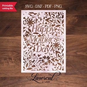 Tarjeta del Día de la Madre SVG archivo cortado con flores, tarjeta de felicitación para la plantilla de corte láser de la madre, vector de corte de papel Cricut y Silhouette Cameo