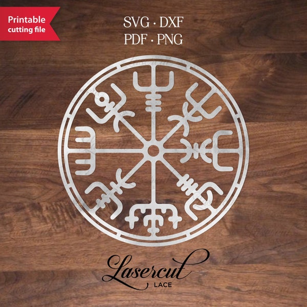Vegvisir viking symbol SVG, Magic runic compass lasercut template, Norse mythology sacred art DXF, Scandinavian runes navigation compass