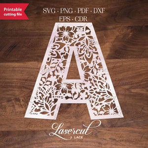 Letra de monograma A archivo de corte de papel, vector de corte láser de letra floral, letra inicial de monograma SVG A, archivos Cricut svg dxf, logotipo de boda svg