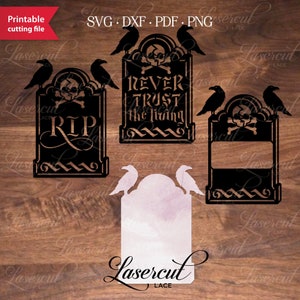 Pierre tombale SVG monogramme RIP signe pour Halloween, fichier papercut Tombstone DXF, Ravens Headstone svg Halloween décor effrayant, Spooky autocollant svg