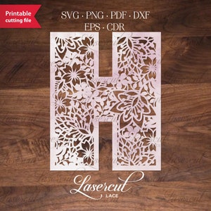 Floral SVG letter H, botanische alfabet letter initiële, dxf gesneden bestand met monogram letter H voor papier snijden, laser gesneden vector sjabloon