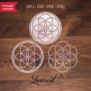 Semilla de vida SVG, Diseño de plantilla de geometría sagrada dxf, Símbolo sagrado mandala svg archivo de corte para Cricut y Silhouette Cameo, Flor sagrada pdf