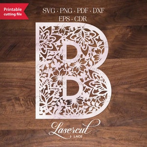 Modelo de corte de papel monograma floral letra B, letra inicial sofisticada para corte a laser, monograma de arquivo de corte Cricut ou Silhouette Cameo, letra B