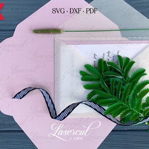 Standard A7 size SVG envelope template, 7.25 x 5.25 laser cut envelope dxf, papercut envelope vector, wedding envelop, Envelope SVG