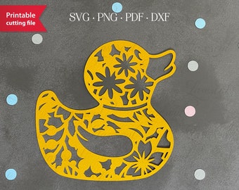 Rubber duck SVG cuttable file, flower duckling stencil laser cut template, floral ducky cnc plasma, rubber duck sticker vector, vinyl cut