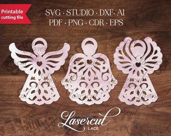 Paper Cut Angels Set. Angels SVG bundle printable vector file decoration template (Cricut, Silhouette Cameo, Communion SVG)