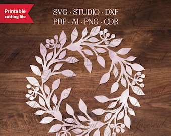 Fall / Christmas laser cut vector wreath template, Monogram frame, SVG decoration, laser cutting advent wreath. Vector cut winter foliage