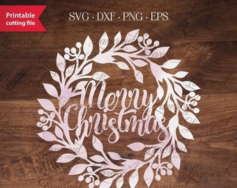 Merry Christmas Svg cut file wreath template, SVG decoration, laser cutting wreath clipart. Merry Xmas cutting file svg dxf vector