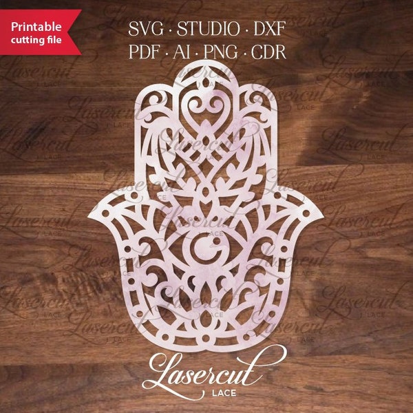Hamsa Palm Mandala SVG laser cut file, Hand of Fatima wall hanging DXF for Cricut Silhouette, amulet positive home blessing, Protective eye