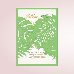 Palmblätter SVG Hochzeitseinladung, tropische Save the Date Vorlage, botanische Monstera Blatt Schneidedatei, Aloha Paradise Laub SVG