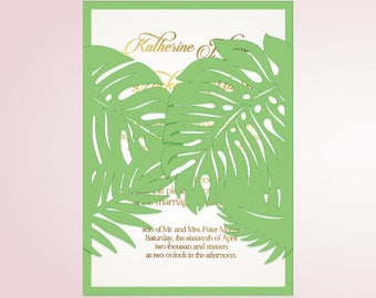 Palm leaves SVG wedding invitation, Tropical Save the Date template, Botanical Monstera leaf Cutting file, Aloha Paradise foliage SVG