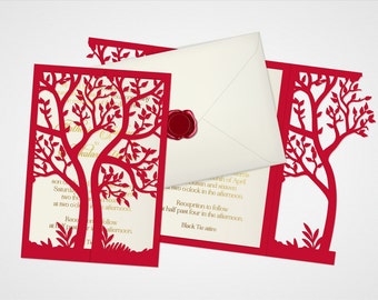 Wedding tree invitation cut file, laser cut card invitation with tree, standard 6x8.5" size, love story card template Cricut and Silhouette