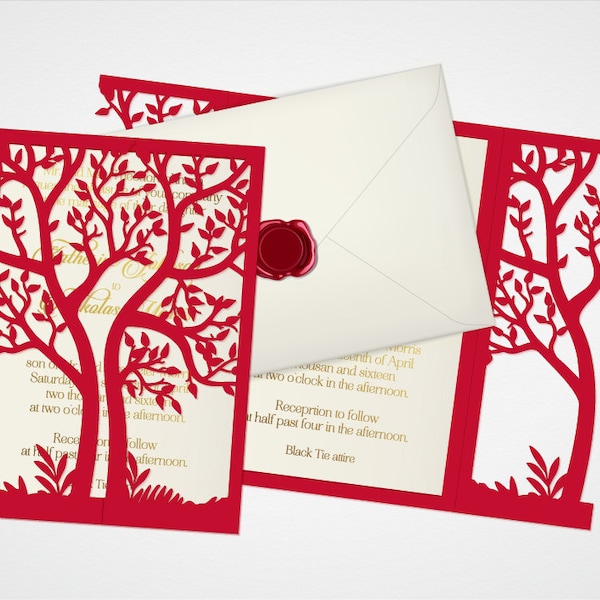Wedding tree invitation cut file, laser cut card invitation with tree, standard 6x8.5" size, love story card template Cricut and Silhouette