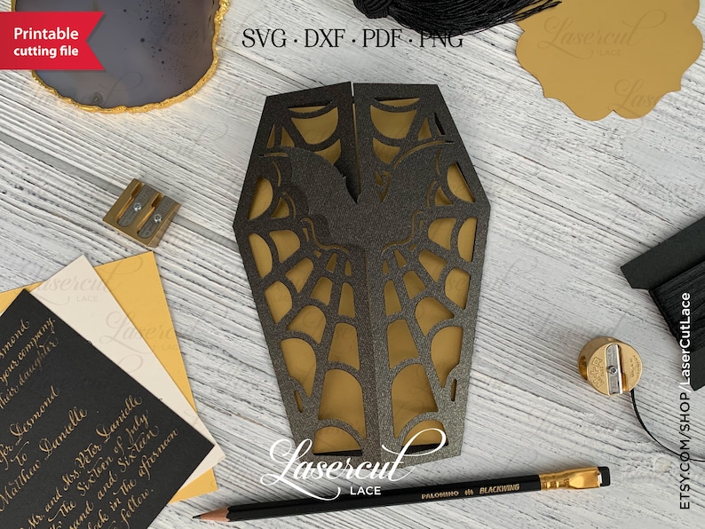 Download Gothic coffin card bat spiderweb SVG Halloween party spooky | Etsy
